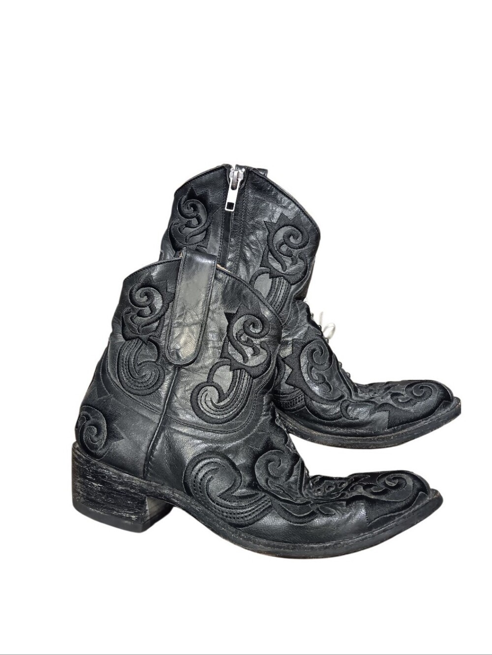 Old Gringo Black Embroidered Western Ankle Boots Sz 8B